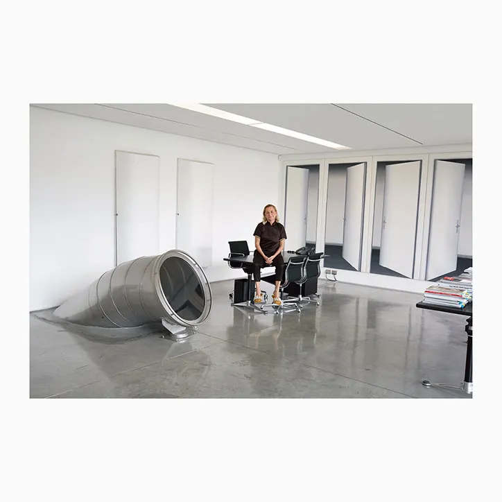 Miuccia Prada and her office slide photographed by Juergen Teller for  System mag